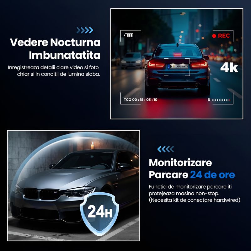 Auto si Moto - Electronice auto - Camere auto si DVR - Camera Auto Dubla 4K Ultra HD + 2K, WiFi GPS ADAS, Unghi 170° Fata 120° Spate, G-Sensor, Vedere 32GB - Infinity.ro