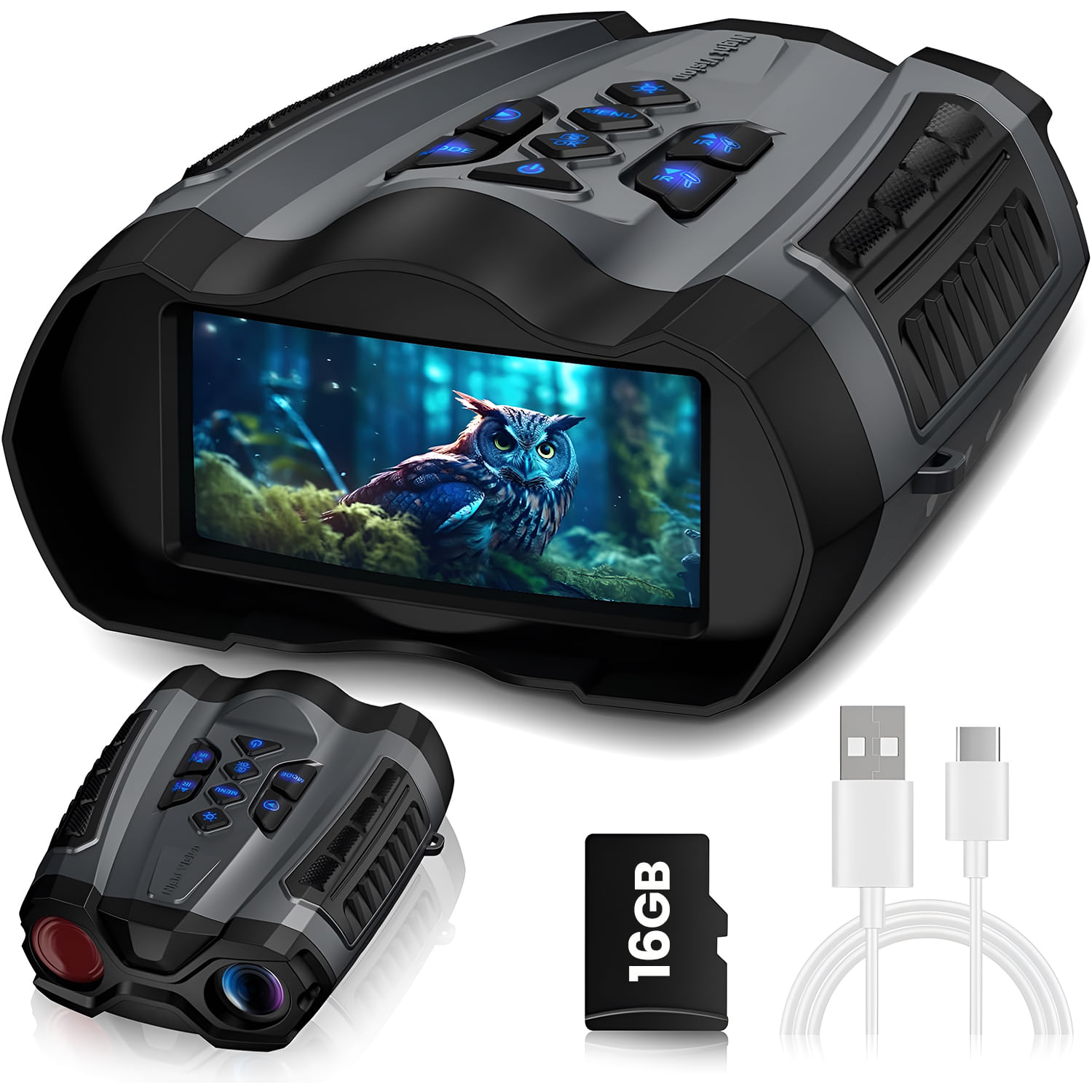 Binoclu Vedere Nocturna 4K, 16GB, Ecran 3.5", Zoom 16X, Baterie 5000mAh, 9 Niveluri IR, IP54 Rezistent Apa