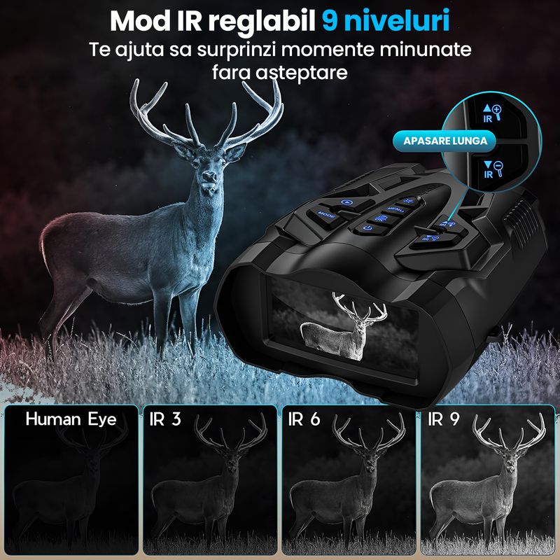 TV, Audio-Video si Foto - Optica, astronomie si metrologie - Optica si astronomie - Binocluri & lunete - Binoclu Vedere Nocturna 4K, 16GB, Ecran 3.5", Zoom 16X, Baterie 5000mAh, 9 Niveluri IR, IP54 Rezistent Apa - Infinity.ro
