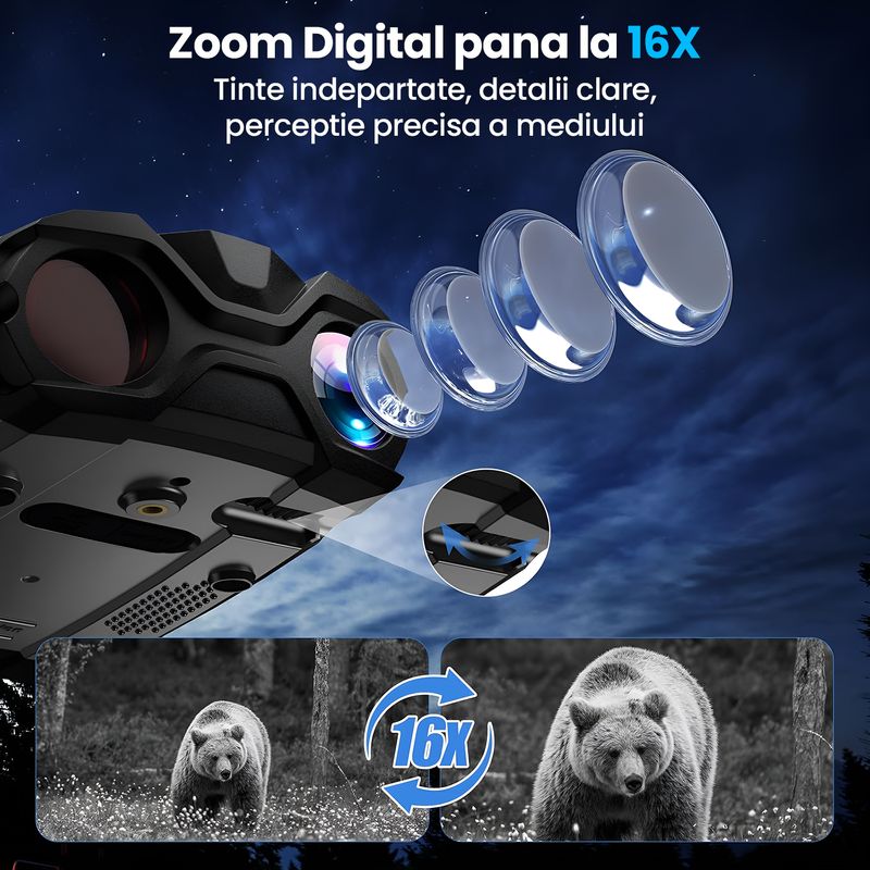 TV, Audio-Video si Foto - Optica, astronomie si metrologie - Optica si astronomie - Binocluri & lunete - Binoclu Vedere Nocturna 4K, 16GB, Ecran 3.5", Zoom 16X, Baterie 5000mAh, 9 Niveluri IR, IP54 Rezistent Apa - Infinity.ro
