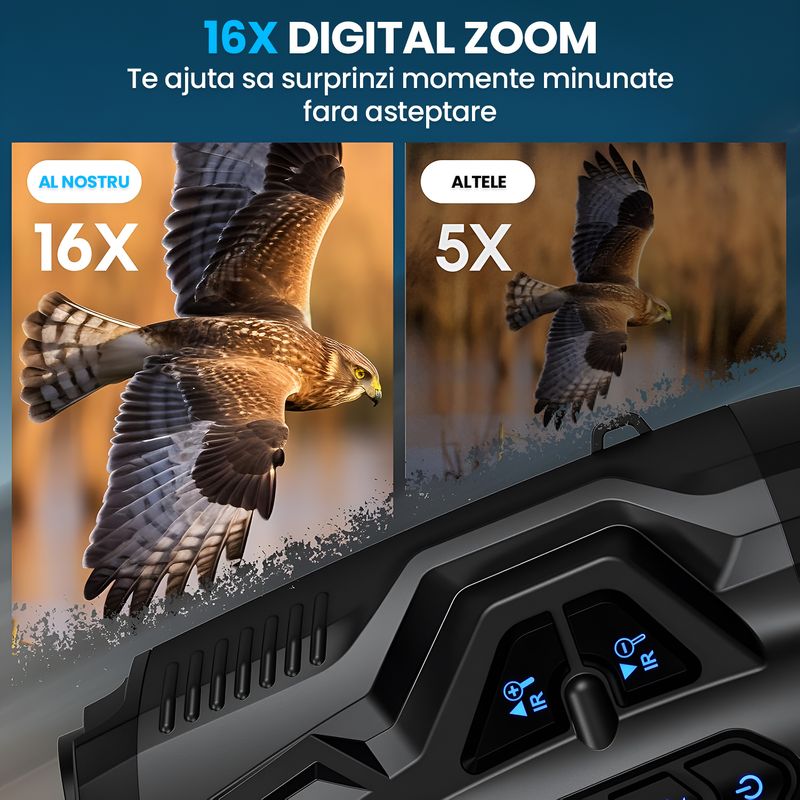 TV, Audio-Video si Foto - Optica, astronomie si metrologie - Optica si astronomie - Binocluri & lunete - Binoclu Vedere Nocturna 4K, 16GB, Ecran 3.5", Zoom 16X, Baterie 5000mAh, 9 Niveluri IR, IP54 Rezistent Apa - Infinity.ro
