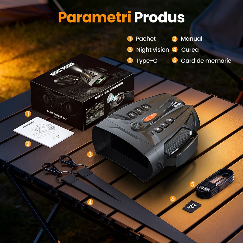 TV, Audio-Video si Foto - Optica, astronomie si metrologie - Optica si astronomie - Binocluri & lunete - Binoclu Night Vision 4K, 128GB, Infrarosu 800m, Ecran HD 4", Video 48MP, Foto, Zoom 10x Digital, Baterie - Infinity.ro