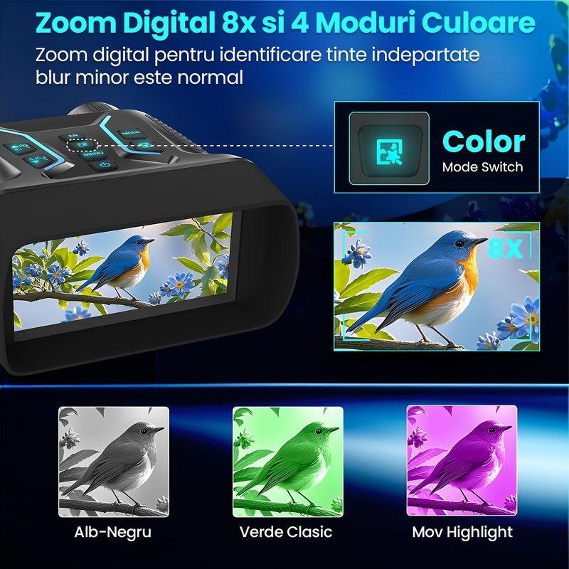 TV, Audio-Video si Foto - Optica, astronomie si metrologie - Optica si astronomie - Binocluri & lunete - Binoclu Night Vision 4K, 32GB, Ecran 4.55", Zoom 8x, Infrarosu 7 Niveluri, Baterie 4500mAh, IP54 - Infinity.ro