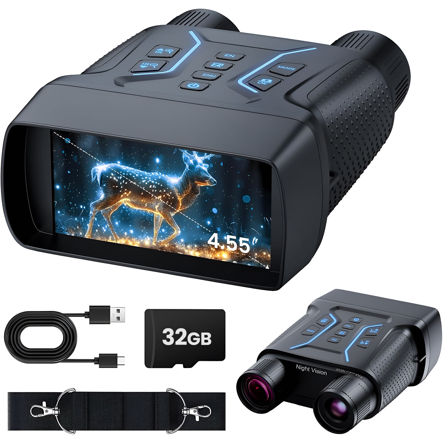 Binoclu Night Vision 4K, 32GB, Ecran 4.55", Zoom 8x, Infrarosu 7 Niveluri, Baterie 4500mAh, IP54