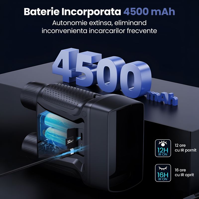 TV, Audio-Video si Foto - Optica, astronomie si metrologie - Optica si astronomie - Binocluri & lunete - Binoclu Night Vision 4K, 64GB, Ecran 4.55", Zoom 8x, Infrarosu 7 Niveluri, Baterie 4500mAh, IP54 - Infinity.ro