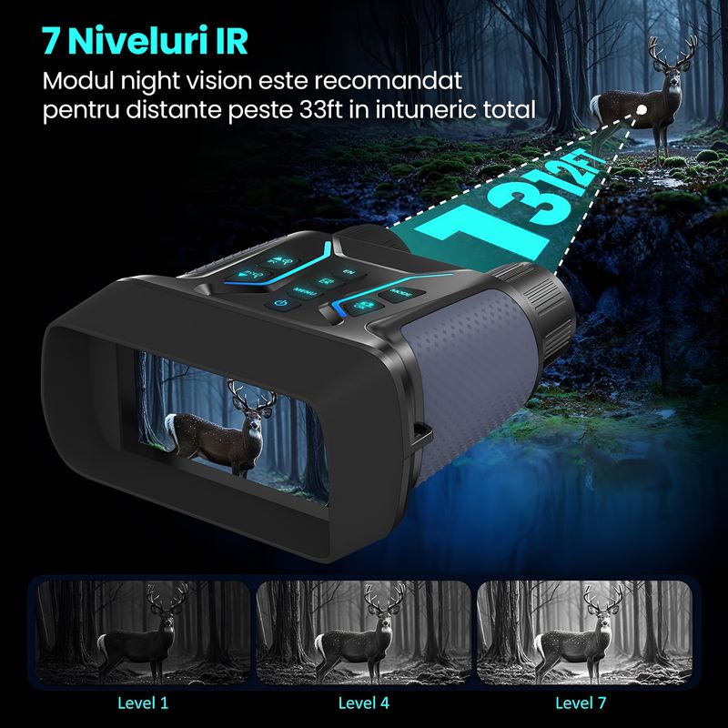 TV, Audio-Video si Foto - Optica, astronomie si metrologie - Optica si astronomie - Binocluri & lunete - Binoclu Night Vision 4K, 64GB, Ecran 4.55", Zoom 8x, Infrarosu 7 Niveluri, Baterie 4500mAh, IP54 - Infinity.ro