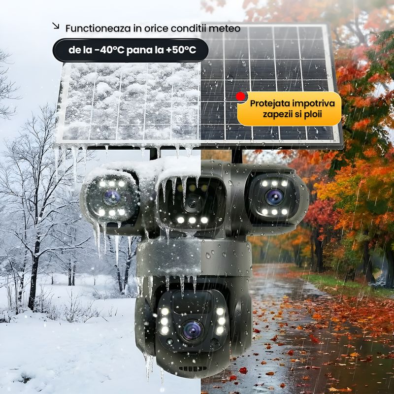 Casa si Gradina - Electrice - Smart Home - Camere de supraveghere - Camera de supraveghere solara 3 Obiective 5MP, 4G SIM + WiFi, Panou 7.5W, Night Vision - Infinity.ro