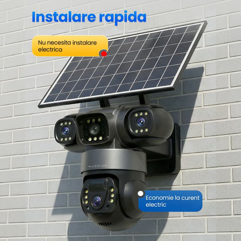 Casa si Gradina - Electrice - Smart Home - Camere de supraveghere - Camera de supraveghere solara 3 Obiective 5MP, 4G SIM + WiFi, Panou 7.5W, Night Vision, 128GB - Infinity.ro
