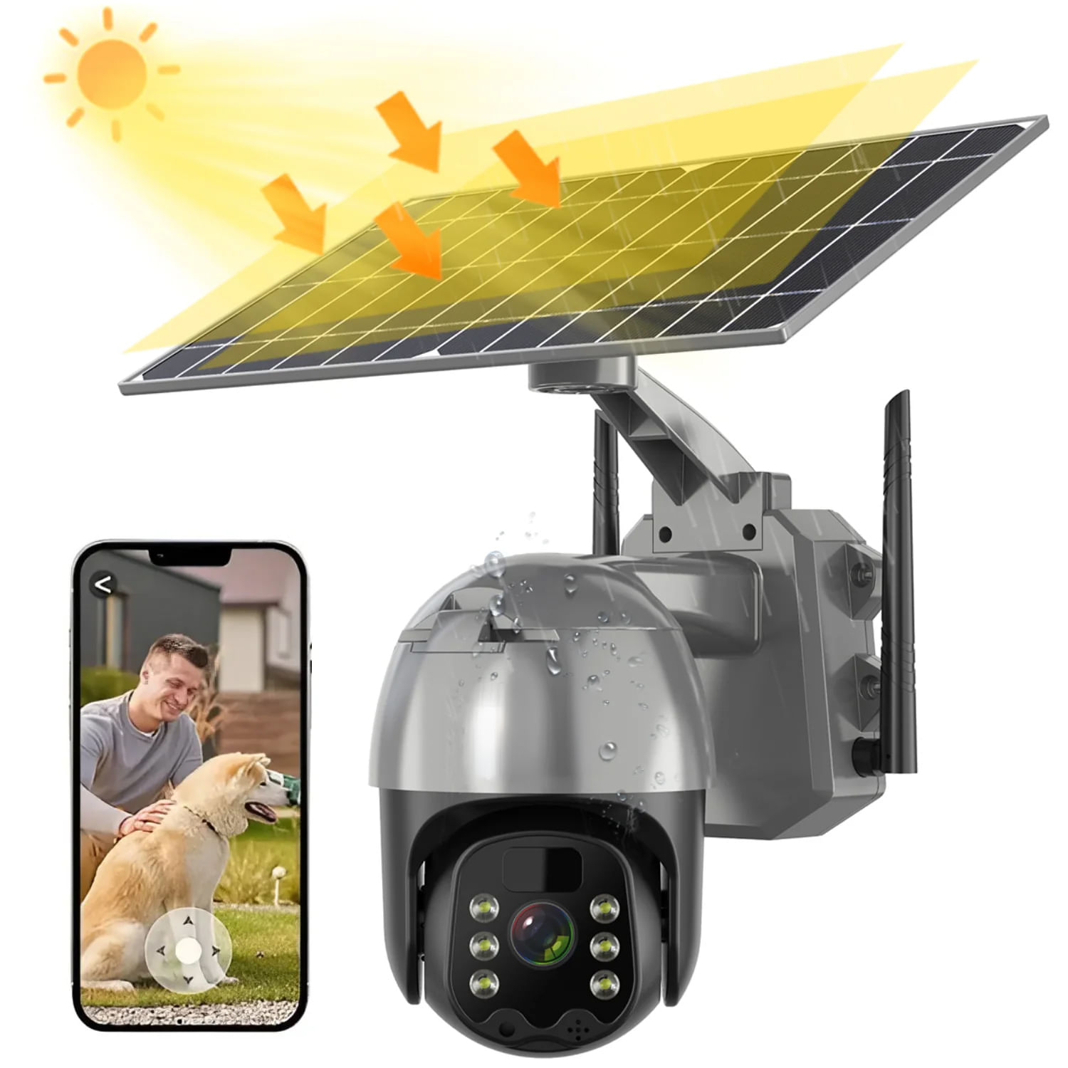 Camera supraveghere solara, WiFi PTZ 2K 8MP, Exterior, Vedere nocturna 30m, Senzor PIR, Alarma