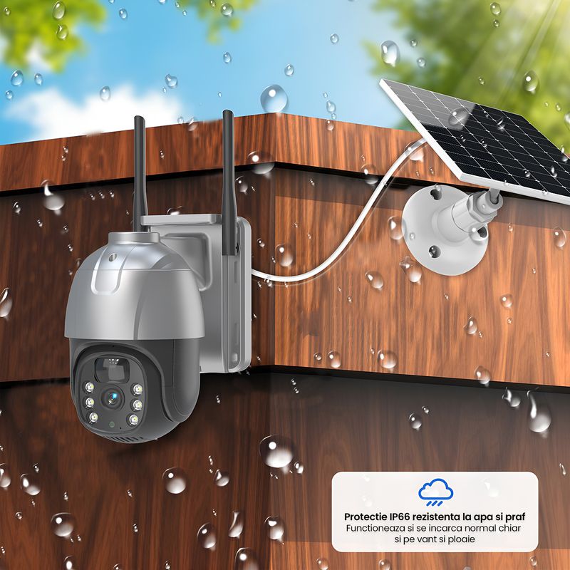 Casa si Gradina - Electrice - Smart Home - Camere de supraveghere - Camera supraveghere solara, WiFi PTZ 2K 8MP, Exterior, Vedere nocturna 30m, Senzor PIR, Alarma 8GB - Infinity.ro