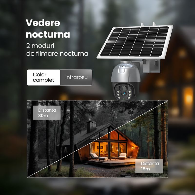 Casa si Gradina - Electrice - Smart Home - Camere de supraveghere - Camera supraveghere solara, WiFi PTZ 2K 8MP, Exterior, Vedere nocturna 30m, Senzor PIR, Alarma 8GB - Infinity.ro