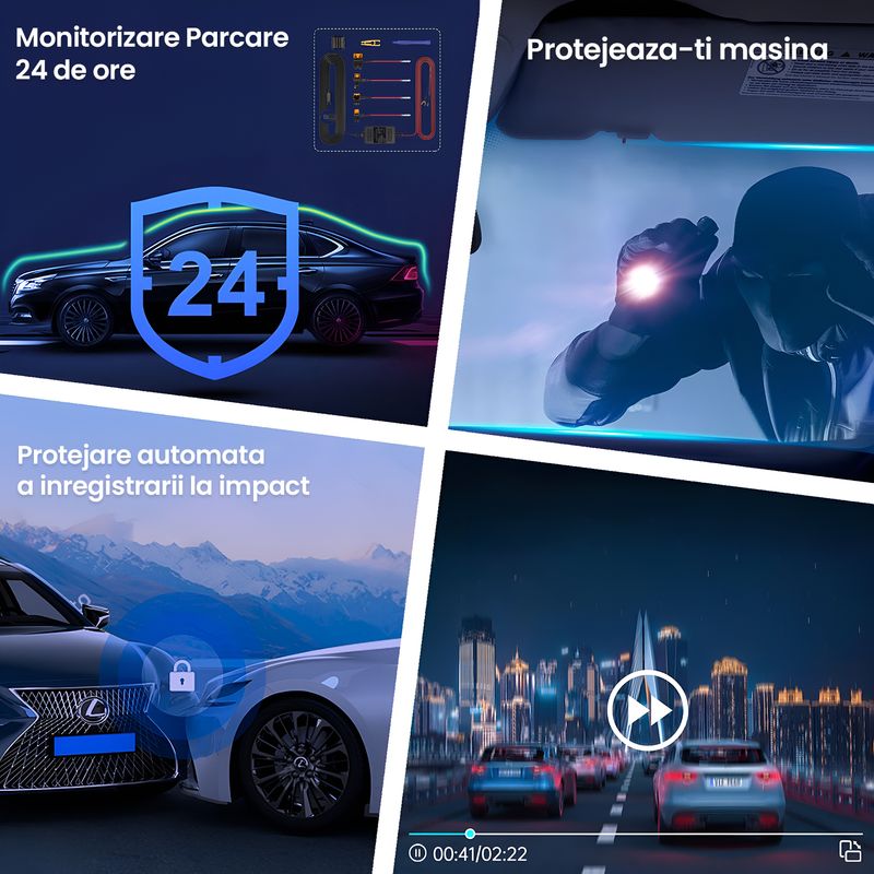 Auto si Moto - Electronice auto - Camere auto si DVR - Camera Auto Dubla Technovici WiFi, Card 16GB inclus, Fata si Marsarier, Control din Telefon, Inregistrare 2.5K QHD - Infinity.ro