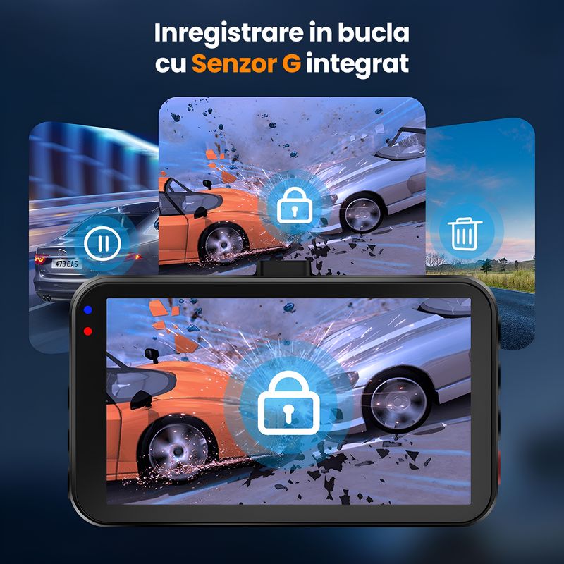Auto si Moto - Electronice auto - Camere auto si DVR - Camera Auto Dubla Technovici WiFi, Card 16GB inclus, Fata si Marsarier, Control din Telefon, Inregistrare 2.5K QHD - Infinity.ro