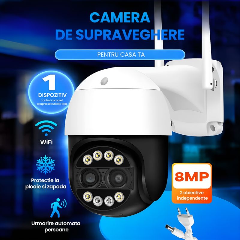 Casa si Gradina - Electrice - Smart Home - Camere de supraveghere - Camera de supraveghere exterior, 8MP, zoom digital 8x, vedere nocturna color, IP66, alb, microSD 128GB inclus - Infinity.ro