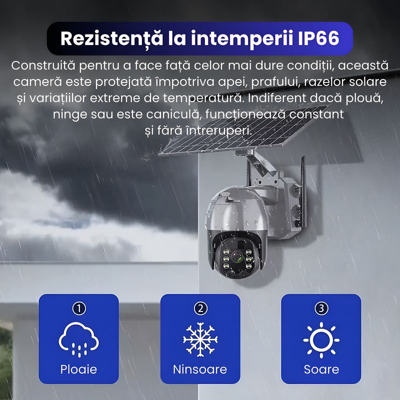 Casa si Gradina - Electrice - Smart Home - Camere de supraveghere - Camera supraveghere solara, WiFi PTZ 2K 8MP, Exterior, Vedere nocturna 30m, Senzor PIR, Alarma 32GB - Infinity.ro