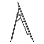 Casa si Gradina - Constructii - Scari si accesorii interioare - Scari aluminiu/ otel - Scara pliabila aluminiu 4 trepte, DEPOX®, antiderapanta, compacta, negru, 138 cm - Infinity.ro