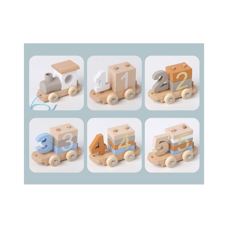 Jucarii, Copii si Bebe - Jucarii si jocuri - Jucarii & jocuri educative - Jocuri si jucarii educative - Trenulet Montessori REDQUIT® din Lemn cu Numere – Jucarie Educativa pentru Invatare Timpurie - Infinity.ro