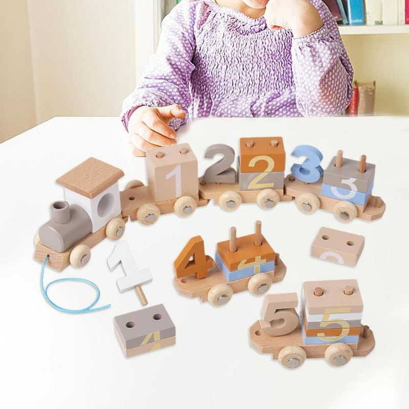 Jucarii, Copii si Bebe - Jucarii si jocuri - Jucarii & jocuri educative - Jocuri si jucarii educative - Trenulet Montessori REDQUIT® din Lemn cu Numere – Jucarie Educativa pentru Invatare Timpurie - Infinity.ro