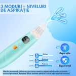 Jucarii, Copii si Bebe - Igiena si ingrijire - Accesorii ingrijire copii - Aspiratoare nazale si accesorii - Aspirator Nazal Electric Bebelusi QOVA®, Silentios ≤50dB, 3 Trepte Aspirare, 3 varfuri silicon,LED&Muzica, Portabil, USB - Infinity.ro