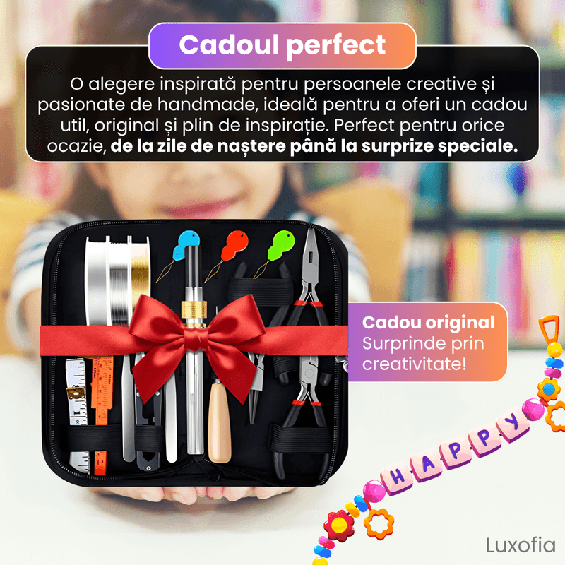 Jucarii, Copii si Bebe - Jucarii si jocuri - Jucarii & jocuri educative - Seturi de artizanat - Kit complet bijuterii DIY, Luxofia, 1830+ piese si 21 unelte, clesti, cercei, bratari, coliere, incepatori si handmade - Infinity.ro