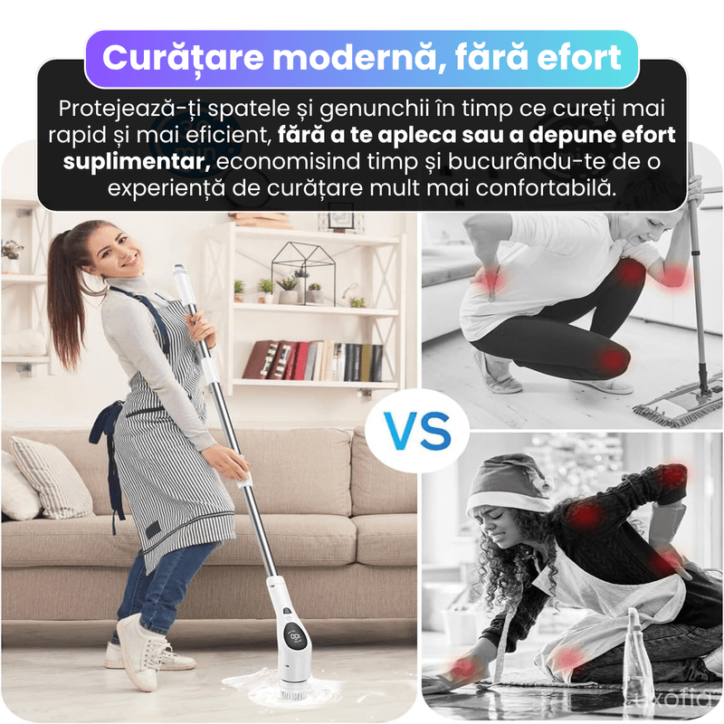 Electronice si Electrocasnice - Ingrijirea locuintei - Mopuri electrice - Perie electrica rotativa 9 in 1 pentru curatare, Luxofia, motor 380 RPM, 3 viteze, ghidare vocala, autonomie 90-120 min - Infinity.ro