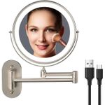 Ingrijire personala si Cosmetice - Machiaj - Oglinzi cosmetice - Oglinda cosmetica montata pe perete cu LED, Luxofia, dubla fata 1:1 si 1:10, rotire 360°, 3 tipuri de lumina, nichel mat - Infinity.ro