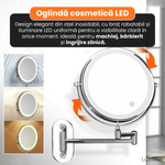 Ingrijire personala si Cosmetice - Machiaj - Oglinzi cosmetice - Oglinda cosmetica montata pe perete cu LED, Luxofia, dubla fata 1:1 si 1:10, rotire 360°, 3 tipuri de lumina, nichel mat - Infinity.ro