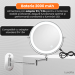 Ingrijire personala si Cosmetice - Machiaj - Oglinzi cosmetice - Oglinda cosmetica montata pe perete cu LED, Luxofia, dubla fata 1:1 si 1:10, rotire 360°, 3 tipuri de lumina, nichel mat - Infinity.ro