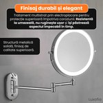 Ingrijire personala si Cosmetice - Machiaj - Oglinzi cosmetice - Oglinda cosmetica montata pe perete cu LED, Luxofia, dubla fata 1:1 si 1:10, rotire 360°, 3 tipuri de lumina, nichel mat - Infinity.ro
