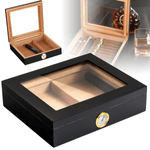 Market - Tutun si tigari - Articole si accesorii tutun - Humidor trabucuri din lemn de cedru, Luxofia, umidificator, hygrometru incluse, 25 trabucuri, 26 x 22 x 6.8 cm, Negru - Infinity.ro