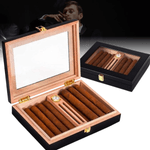 Market - Tutun si tigari - Articole si accesorii tutun - Humidor trabucuri din lemn de cedru, Luxofia, interior cedru aromat, 18 trabucuri, 23.8 x 18.8 x 4.8 cm, negru - Infinity.ro