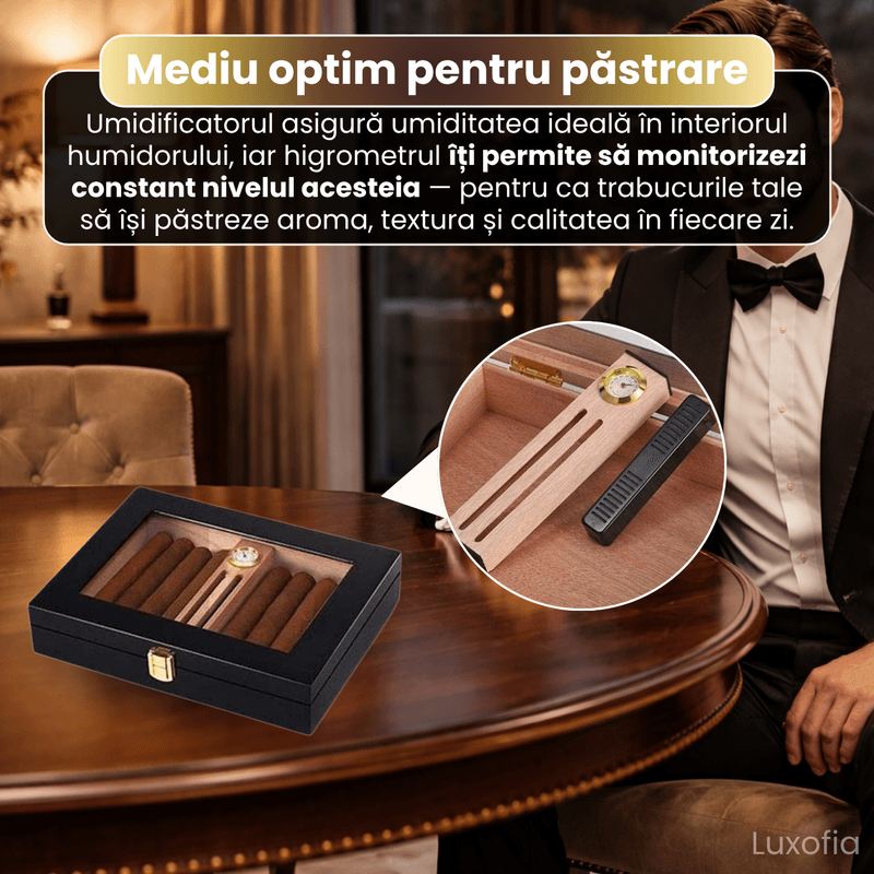 Market - Tutun si tigari - Articole si accesorii tutun - Humidor trabucuri din lemn de cedru, Luxofia, interior cedru aromat, 18 trabucuri, 23.8 x 18.8 x 4.8 cm, negru - Infinity.ro
