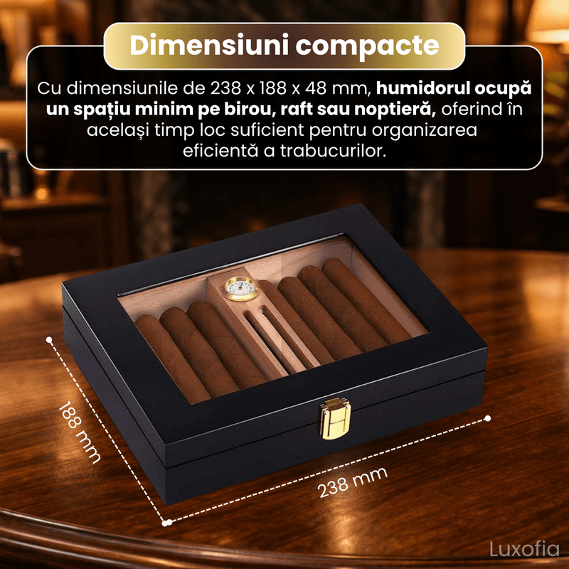 Market - Tutun si tigari - Articole si accesorii tutun - Humidor trabucuri din lemn de cedru, Luxofia, interior cedru aromat, 18 trabucuri, 23.8 x 18.8 x 4.8 cm, negru - Infinity.ro