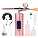 Casa si Gradina - Constructii - Vopsea si tencuieli - Pistoale si sisteme de vopsit si tencuit - Set aerograf cu compresor portabil si furtun extensibil detasabil, 38 PSI, pentru manichiura, machiaj si altele, roz - Infinity.ro