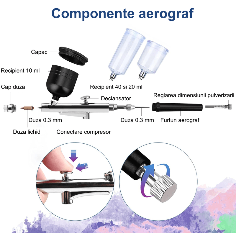 Casa si Gradina - Constructii - Vopsea si tencuieli - Pistoale si sisteme de vopsit si tencuit - Set aerograf cu compresor portabil si furtun extensibil detasabil, 38 PSI, pentru manichiura, machiaj si altele, roz - Infinity.ro