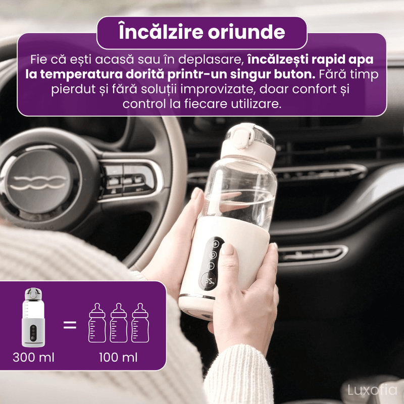 Jucarii, Copii si Bebe - Hrana si alaptare - Biberoane, suzete si accesorii hranire - Incalzitoare si termosuri bebe - Incalzitor portabil pentru lapte si apa, Luxofia, 300 ml, incalzire rapida <8 minute, mentinere caldura 8 ore, Roz - Infinity.ro