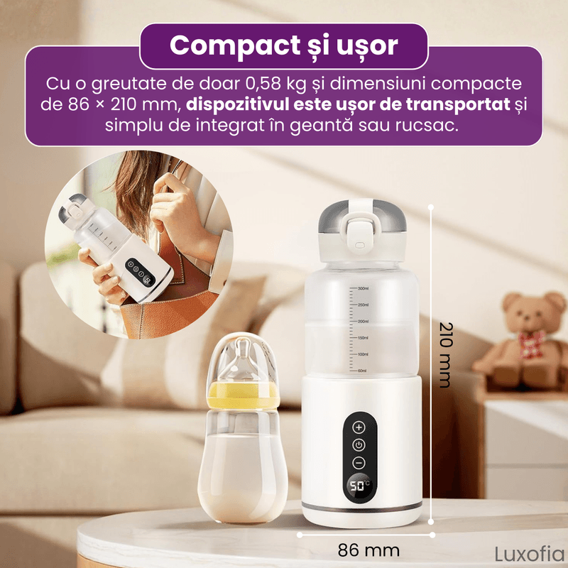 Jucarii, Copii si Bebe - Hrana si alaptare - Biberoane, suzete si accesorii hranire - Incalzitoare si termosuri bebe - Incalzitor portabil pentru lapte si apa, Luxofia, 300 ml, incalzire rapida <8 minute, mentinere caldura 8 ore, Roz - Infinity.ro