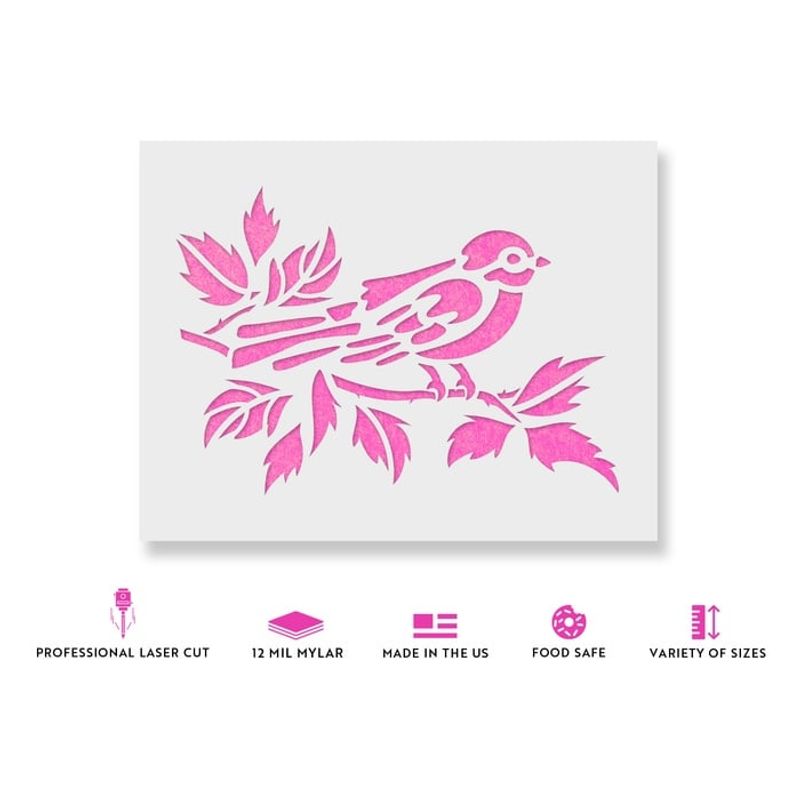Casa si Gradina - Decoratiuni - DIY - Sabloane decorative pereti - Sablon Perete vopsire, tencuiala 0.7mm Pasare pe Ramura model MXSP7412, 200 x 200 mm - Infinity.ro