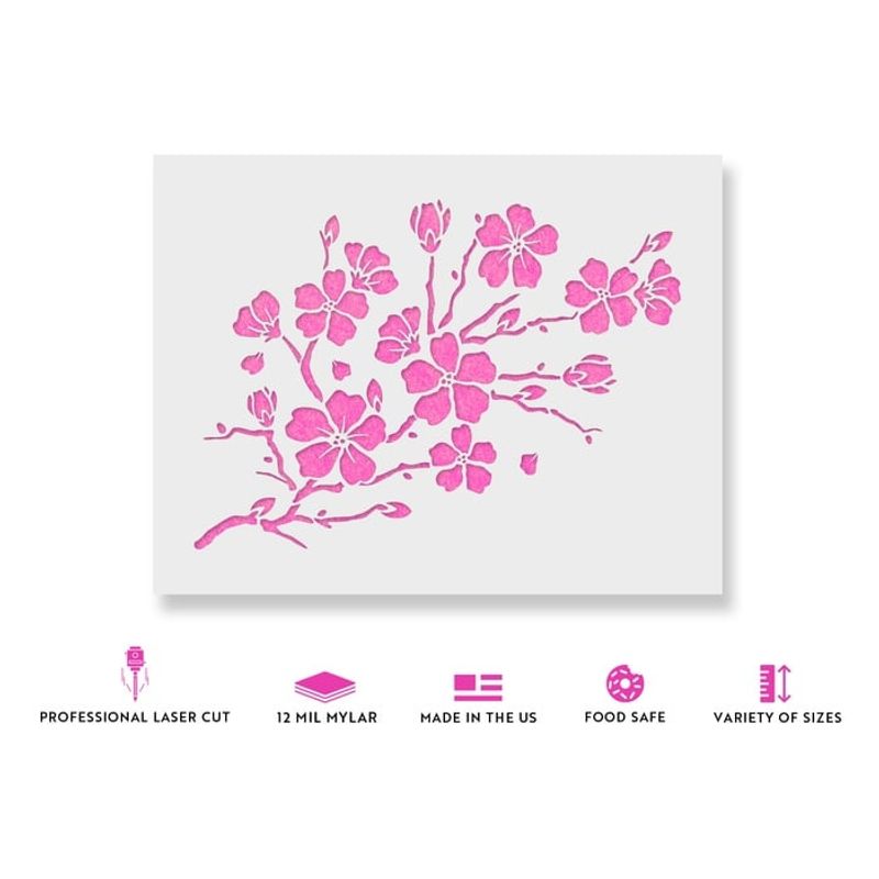 Casa si Gradina - Decoratiuni - DIY - Sabloane decorative pereti - Sablon Perete vopsire, tencuiala 0.7mm Cherry Blossom Stencil Refolosibil, model MXSP7163, 300 x 300 mm - Infinity.ro