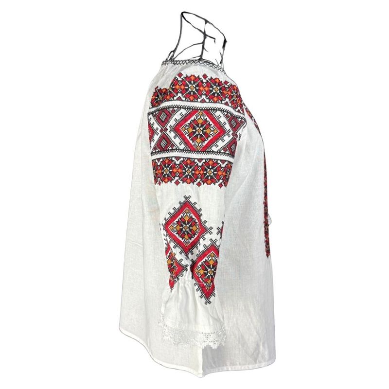 Fashion, accesorii si bijuterii - Femei - Imbracaminte femei - Camasi si bluze femei - Bluza dama M26 alb/rosu bordo marimea S - Infinity.ro