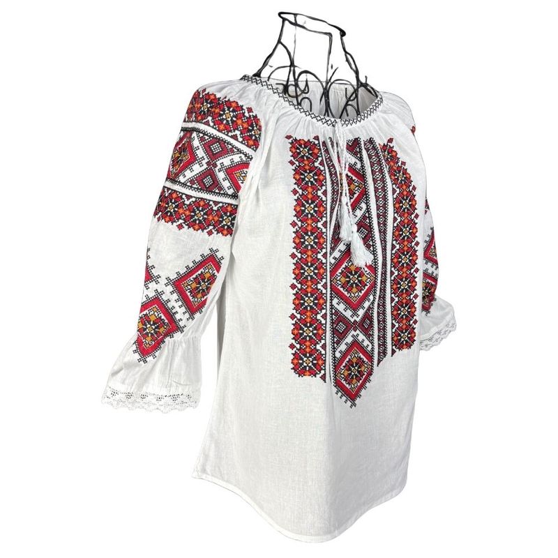 Fashion, accesorii si bijuterii - Femei - Imbracaminte femei - Camasi si bluze femei - Bluza dama M26 alb/rosu bordo marimea S - Infinity.ro