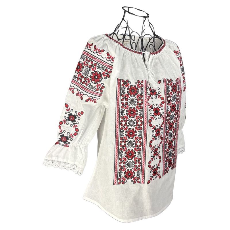 Fashion, accesorii si bijuterii - Femei - Imbracaminte femei - Camasi si bluze femei - Bluza dama M26 alb/rosu marimea S - Infinity.ro