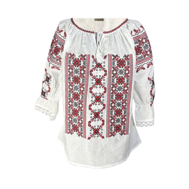 Fashion, accesorii si bijuterii - Femei - Imbracaminte femei - Camasi si bluze femei - Bluza dama M26 alb/rosu marimea S - Infinity.ro