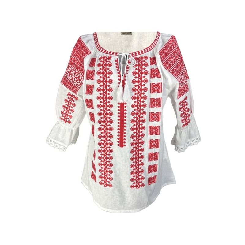 Fashion, accesorii si bijuterii - Femei - Imbracaminte femei - Camasi si bluze femei - Bluza dama M26 alb optic/rosu marimea S - Infinity.ro