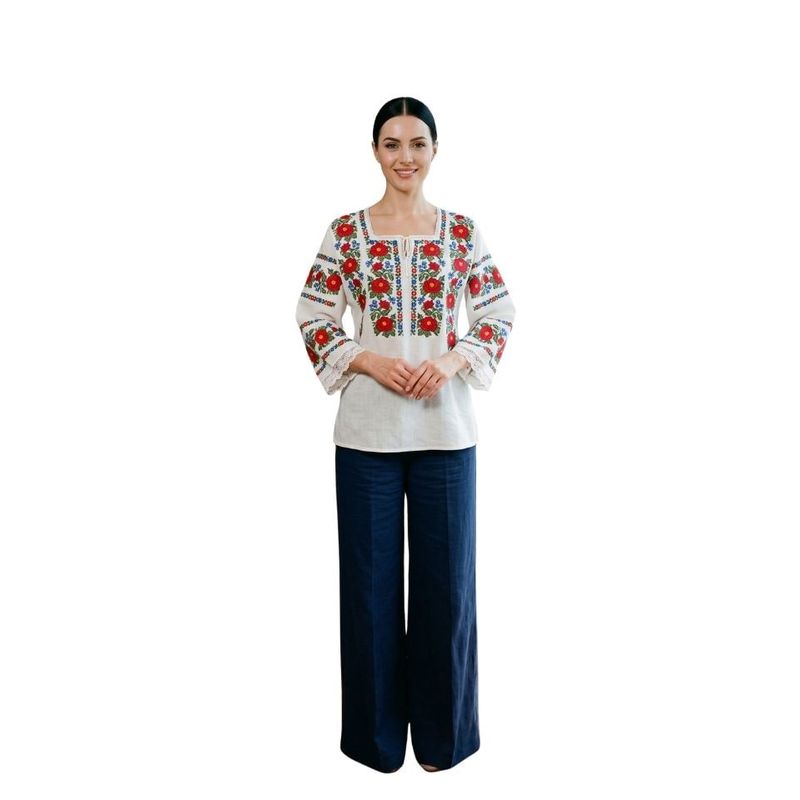Fashion, accesorii si bijuterii - Femei - Imbracaminte femei - Camasi si bluze femei - Bluza dama M26 alb verde inchis marimea S - Infinity.ro