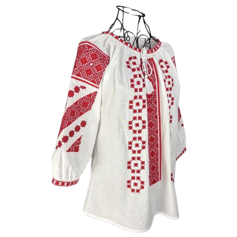 Fashion, accesorii si bijuterii - Femei - Imbracaminte femei - Camasi si bluze femei - Bluza dama M26 alb/grena marimea S - Infinity.ro