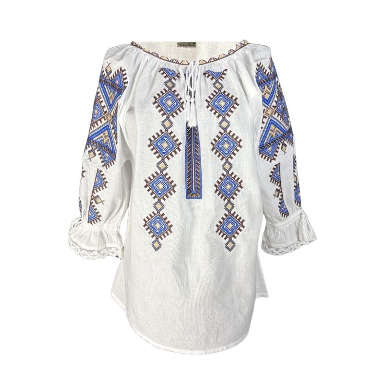 Fashion, accesorii si bijuterii - Femei - Imbracaminte femei - Camasi si bluze femei - Bluza dama M26 alb/maro marimea S - Infinity.ro