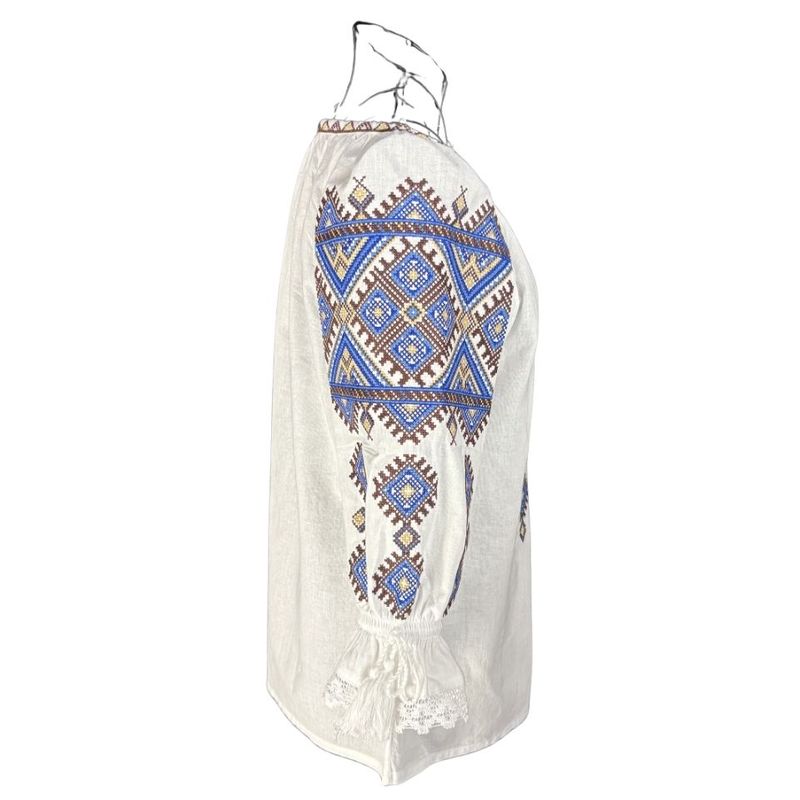 Fashion, accesorii si bijuterii - Femei - Imbracaminte femei - Camasi si bluze femei - Bluza dama M26 alb/maro marimea S - Infinity.ro
