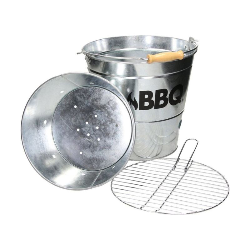 Casa si Gradina - Gradina si terasa - Gratare si accesorii - Accesorii gratare - Galeata gratar BBQ din zinc Ø26 cm, portabila, cu gratar si maner, ideala pentru camping si picnic - Infinity.ro