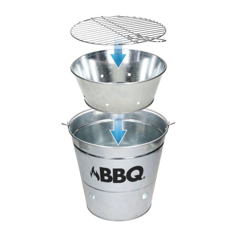 Casa si Gradina - Gradina si terasa - Gratare si accesorii - Accesorii gratare - Galeata gratar BBQ din zinc Ø26 cm, portabila, cu gratar si maner, ideala pentru camping si picnic - Infinity.ro